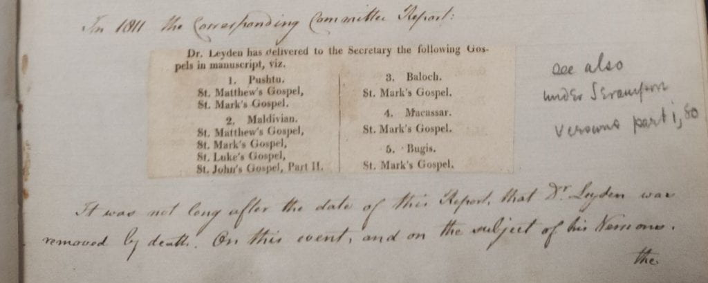 Leyden’s list of translations, from Platt’s History